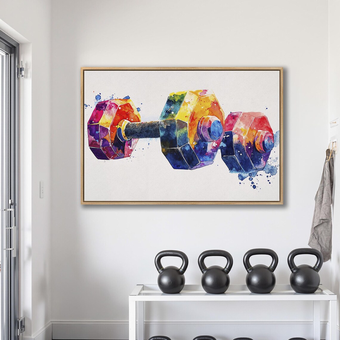 Rainbow Watercolor Dumbbell Pair Vibrant Fitness Art Sports Poster - Image 2