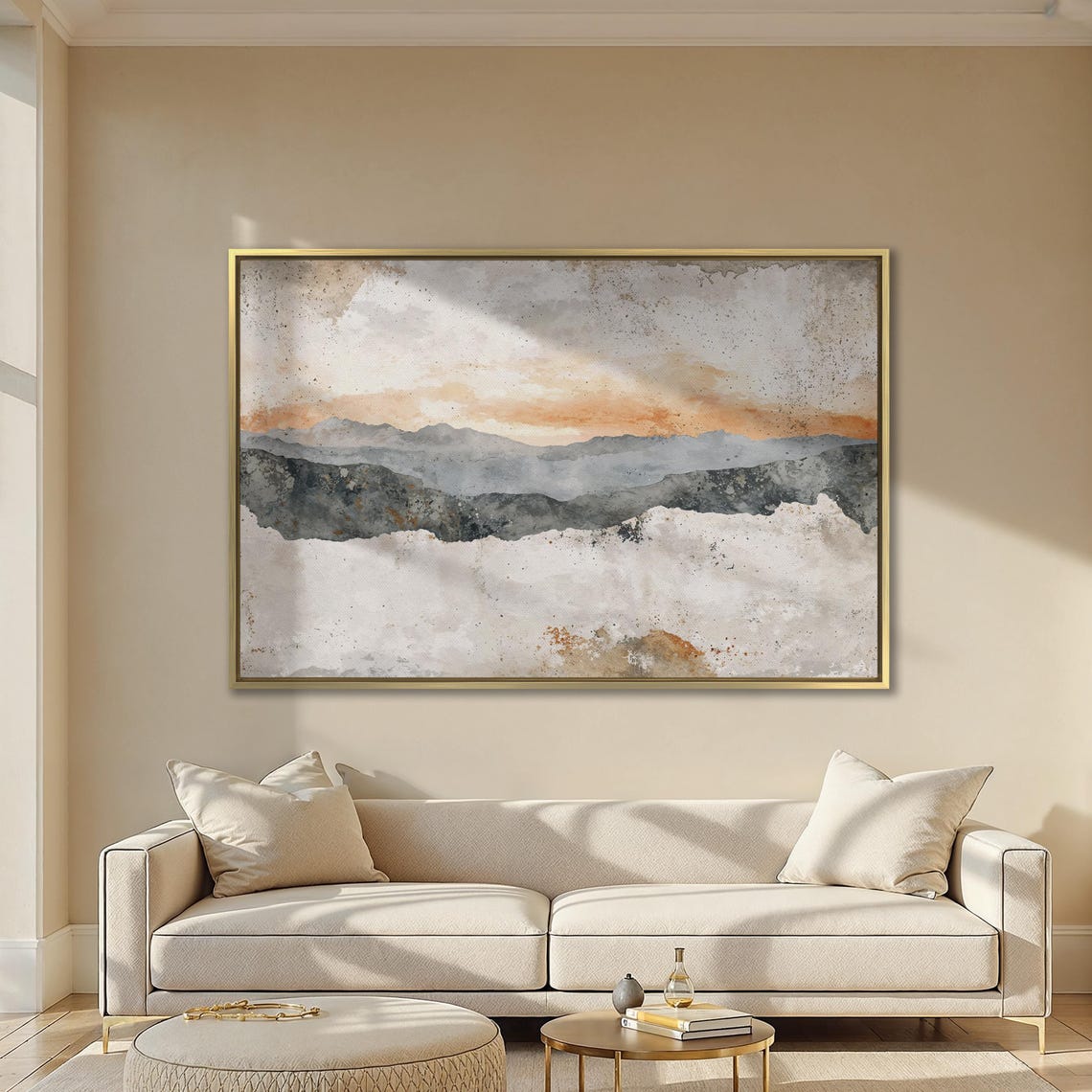 Hazy Watercolor Mountains Abstract Landscape In Modern Style Framed Print Large Nature Wall Art Home Decor Ready To Hang Gift - Image 2