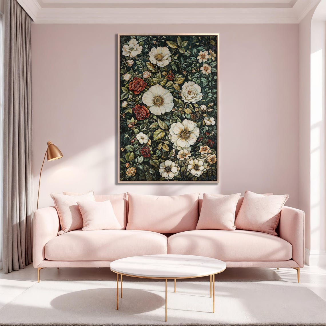 Vintage White and Red Roses on Dark Green Botanical Floral Poster - Image 5
