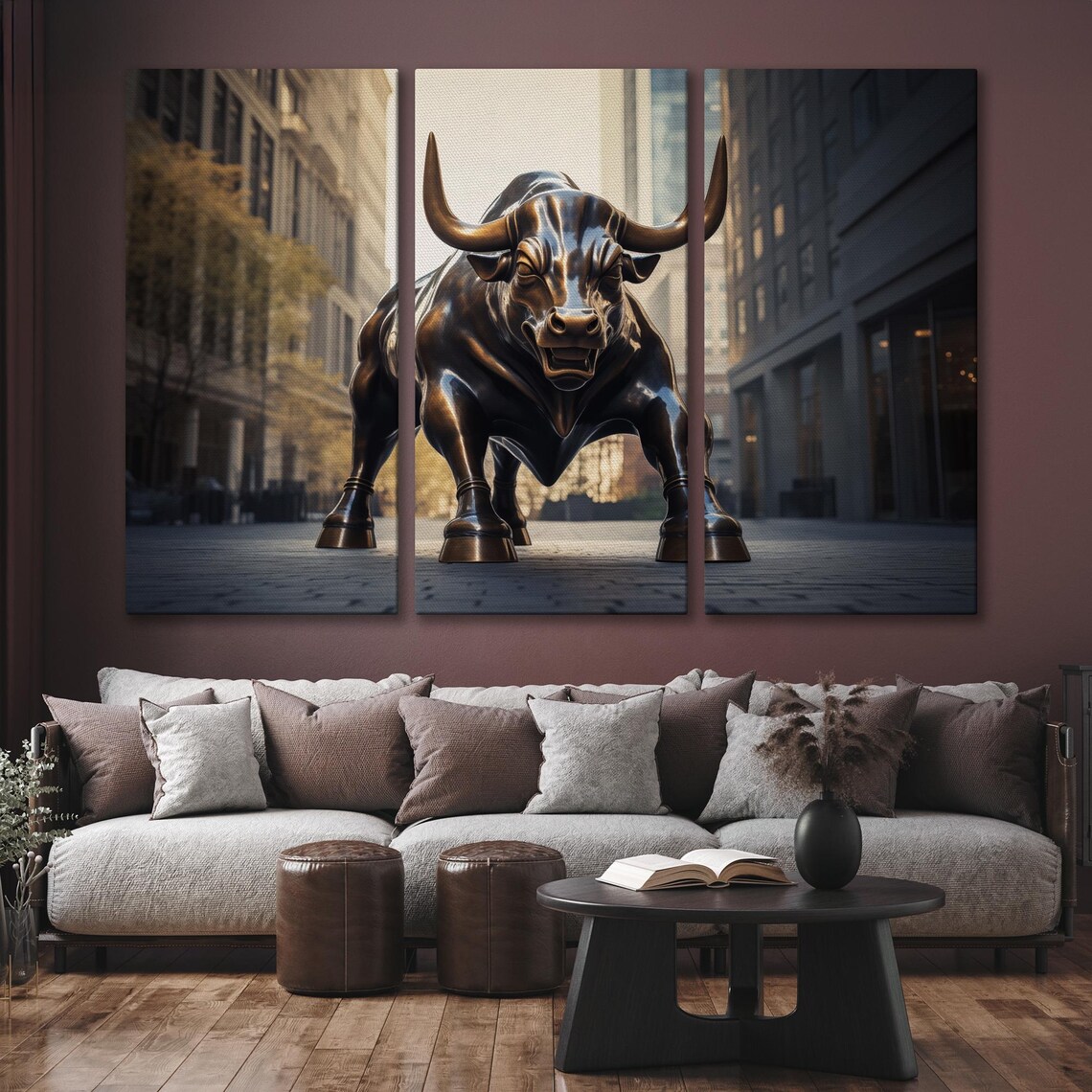 Charging Bull Statue City Street Financial Power Decor Wall Art - Image 6