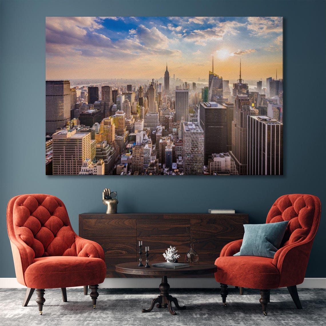 New York City Manhattan Skyline Golden Sunset Panoramic Large Wall Art - Image 3