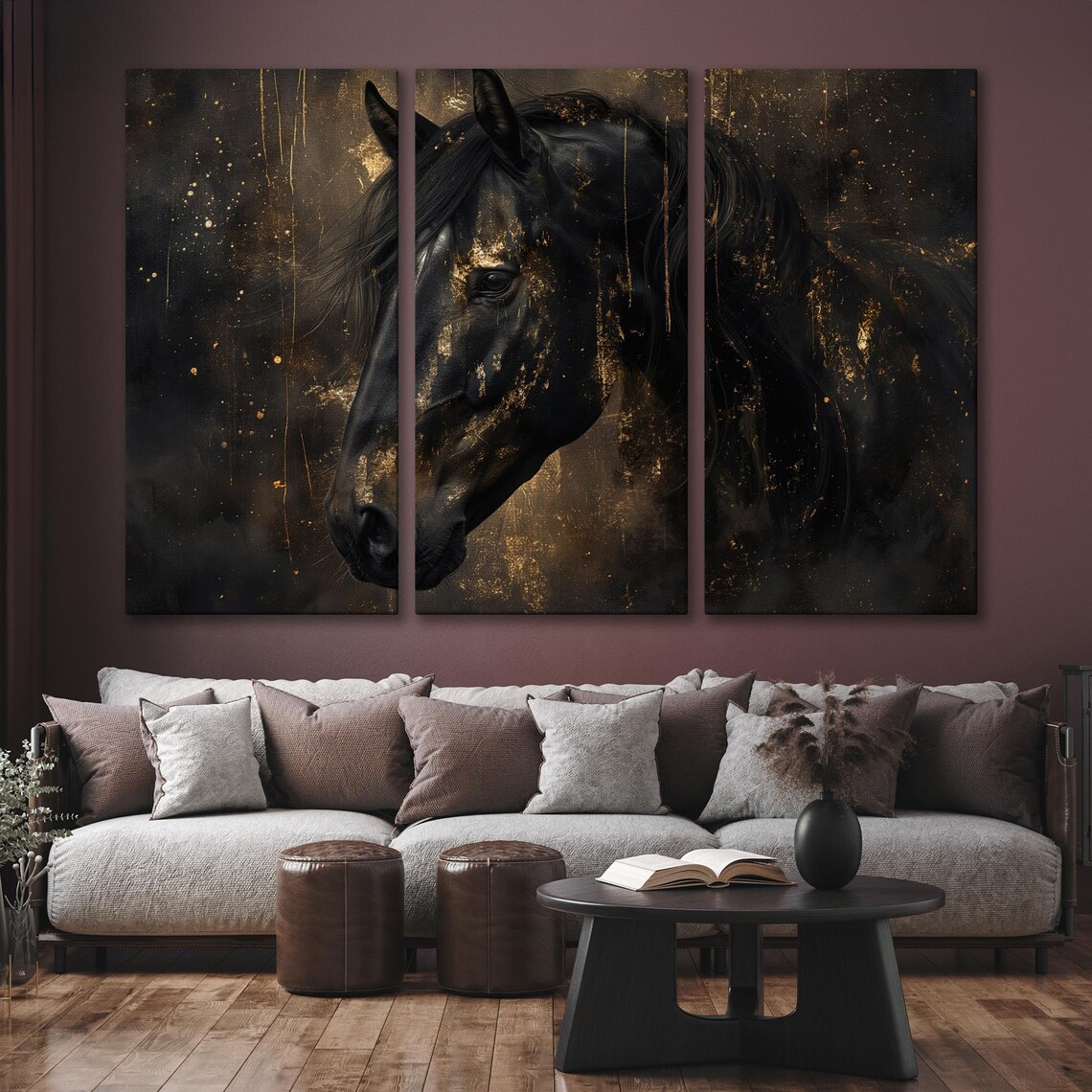 Black Horse Head With Gold Splatter Dramatic Equine Art Poster - Image 6