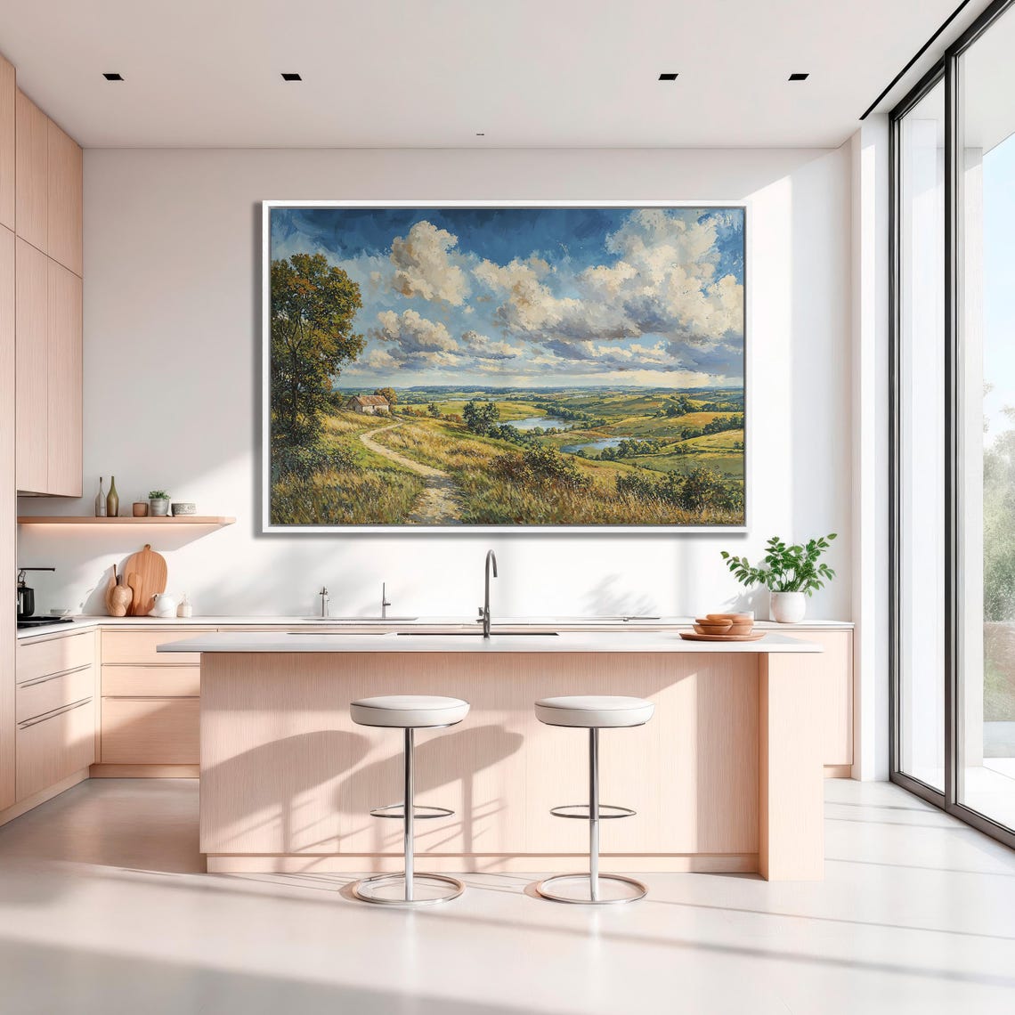 Hillside Cottage Path Overlooking Valley Lake Landscape Poster - Image 3