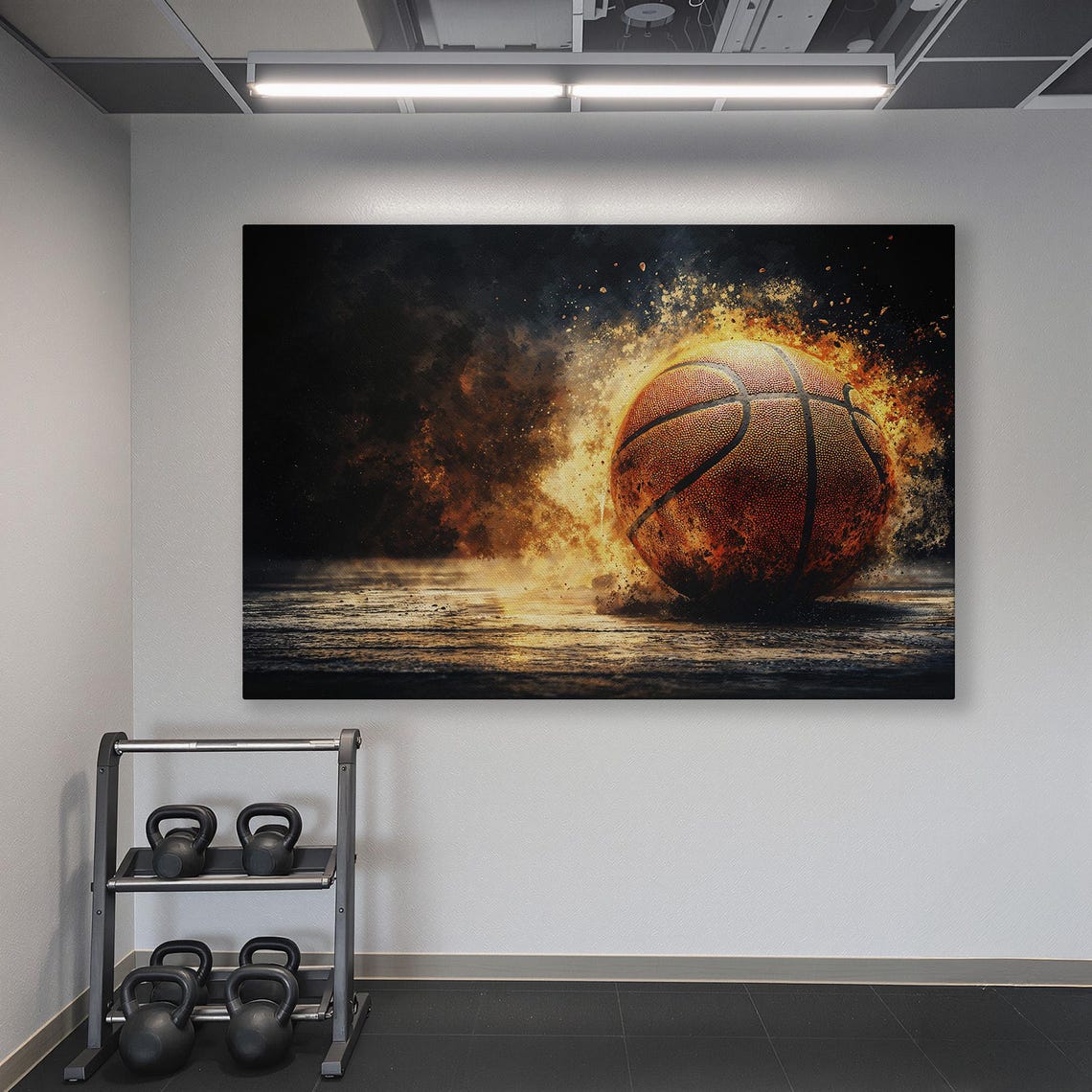 Basketball Exploding In Bright Flames And Sparks On Dark Poster - Image 6