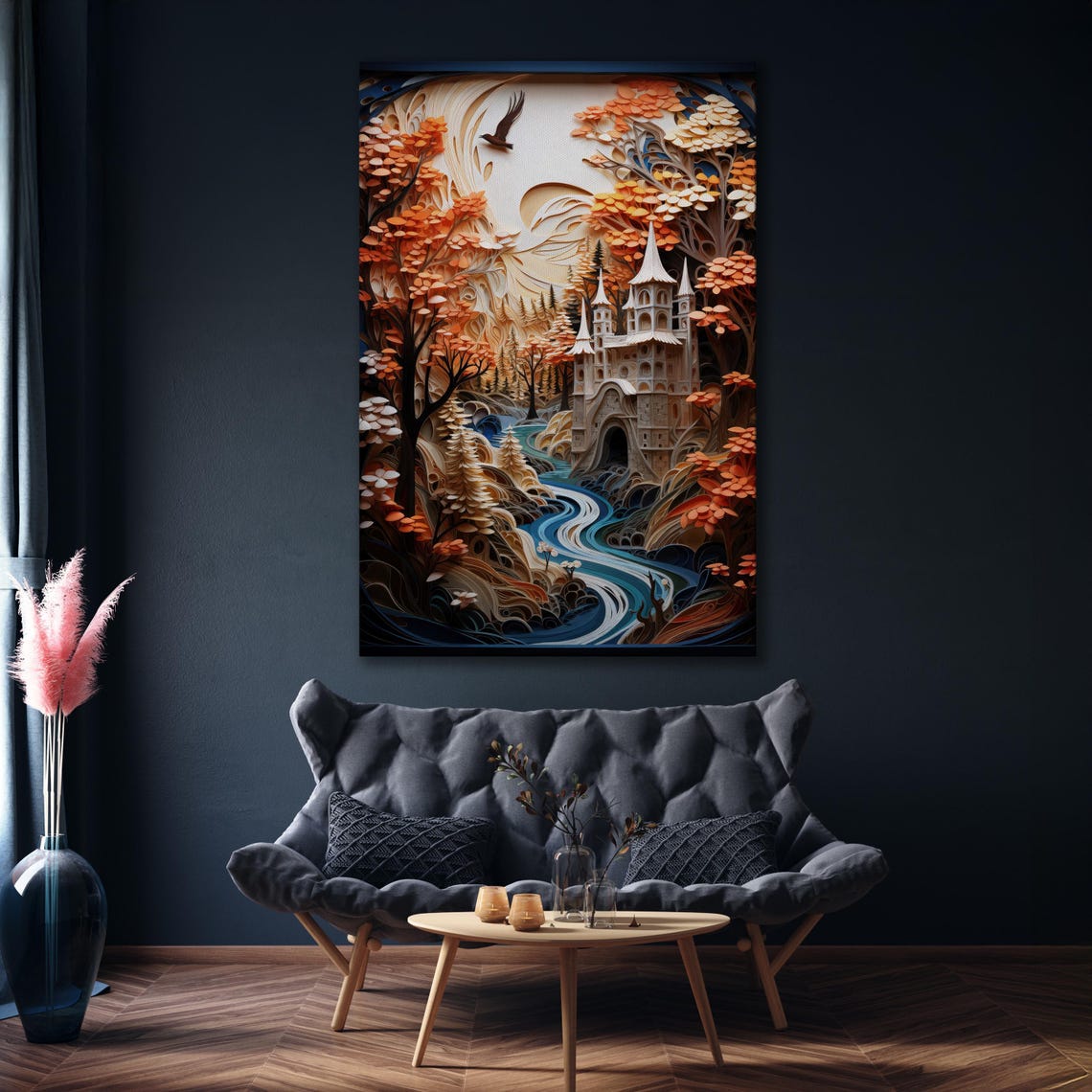 Autumn Forest Castle Paper Cut Quilling Style Fantasy Art Poster - Image 2
