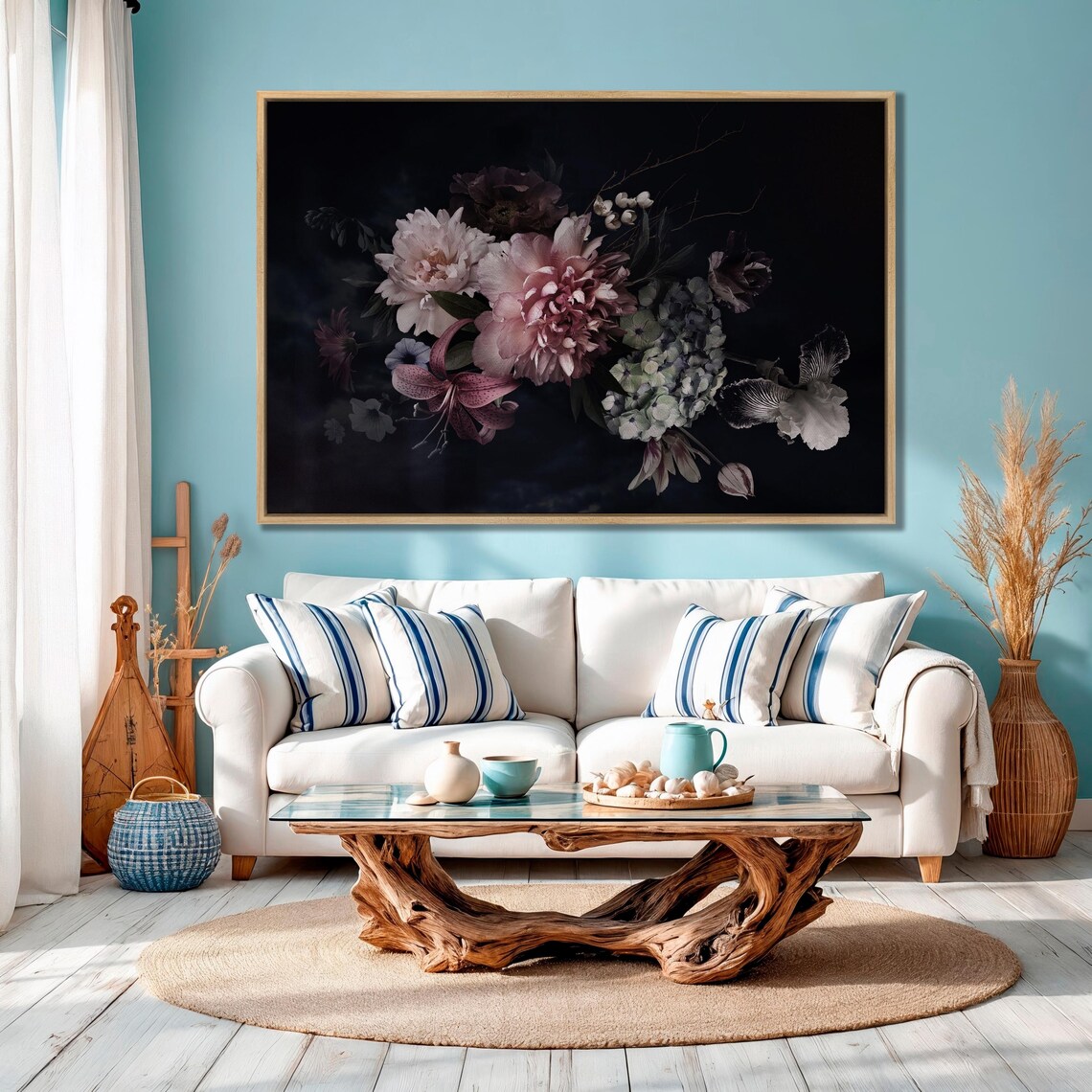 Dark Floral Bouquet Oil Painting Peonies Lilies Moody Botanical Poster - Image 2