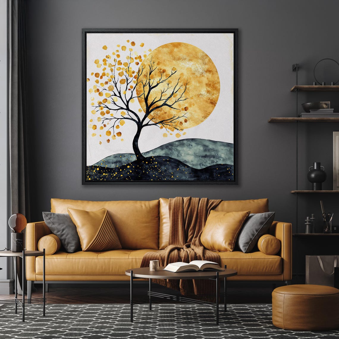 Golden Sun Behind Black Tree Branches Minimalist Nature Poster - Image 4