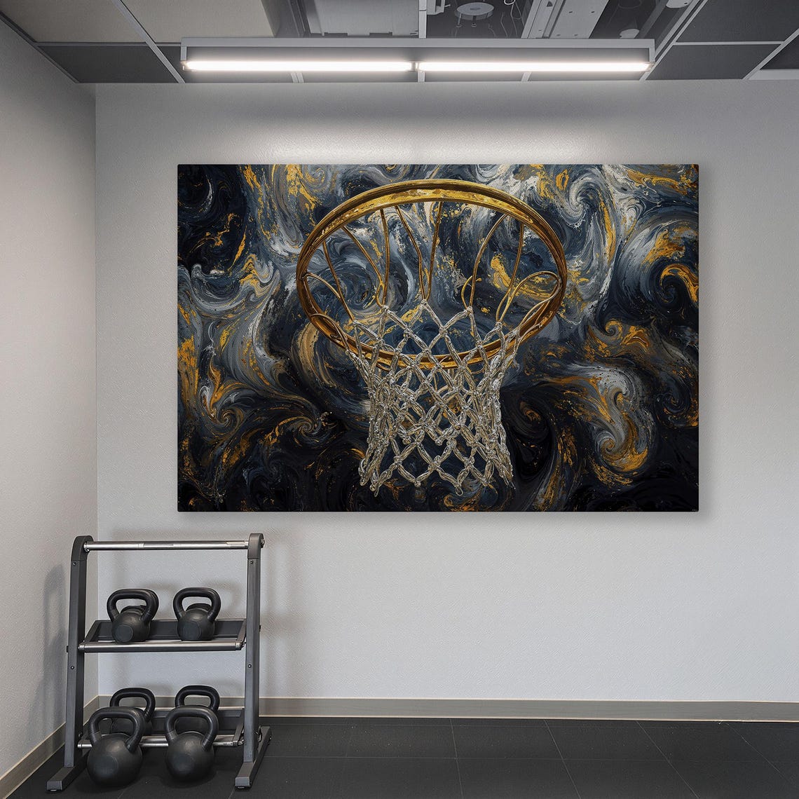 Golden Basketball Hoop on Black Marble Swirl Luxury Style Poster - Image 6