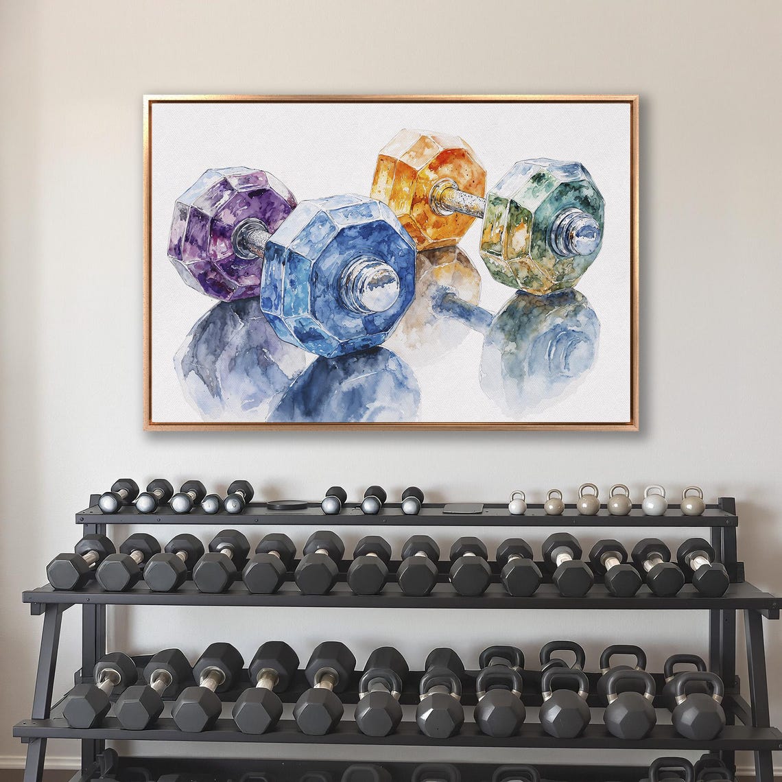 Colorful Watercolor Dumbbells With Soft Reflections Gym Poster - Image 4