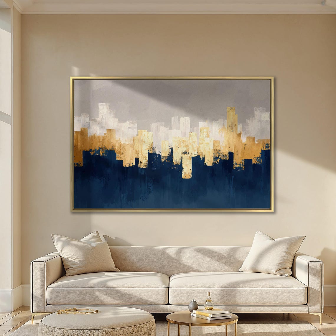 Abstract Gold and Navy City Blocks Skyline Modern Luxury Art Poster - Image 2