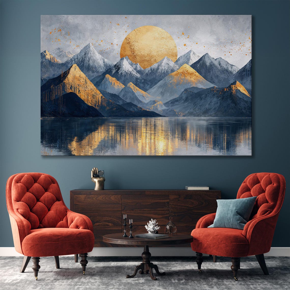 Golden Sun Rising Over Snowy Mountains With Lake Reflection Poster - Image 5
