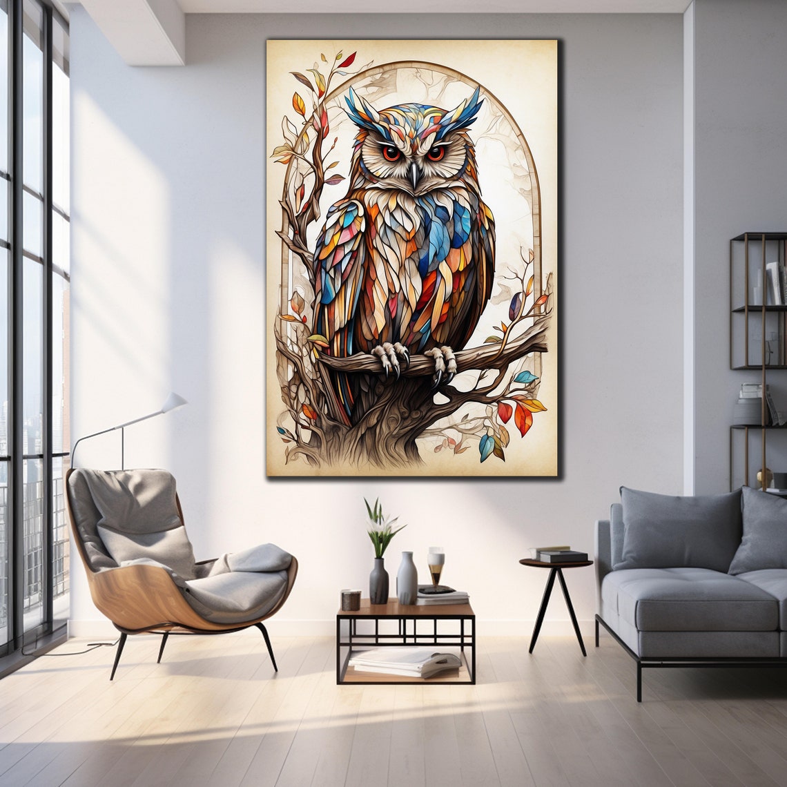 Colorful Owl Glass Wall Art Tempered Glass Art Decor Wall Art Decor Cute Owl Glass Art Glass Printing Wall Art Owl Glass Painting - Image 4