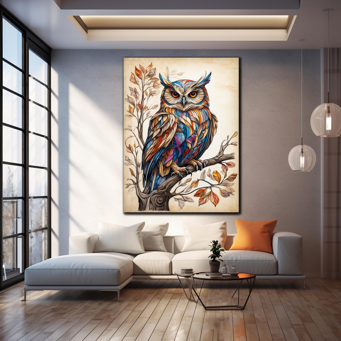 Colorful Owl Glass Wall Art Tempered Glass Art Decor Wall Art Decor Cute Owl Glass Art Glass Printing Wall Art Owl Glass Painting - Image 4