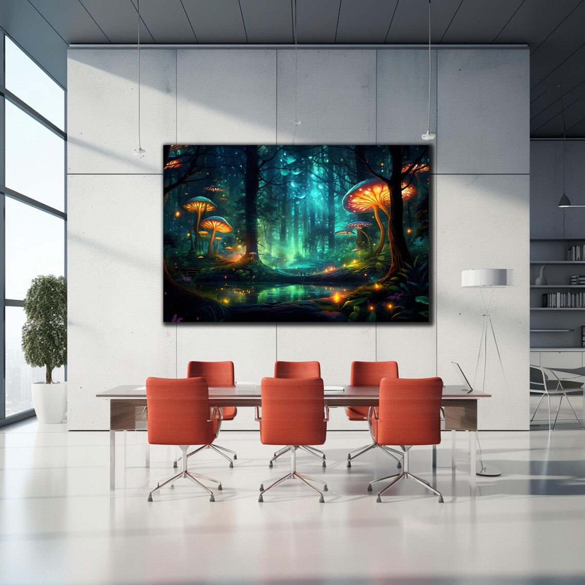 Tempered Glass Wall Art Fireflies Illuminate Forest Fantasy Neon Wall Decor Optical Illusion Artwork Psychedelic Glowing Forest Glass Art - Image 2
