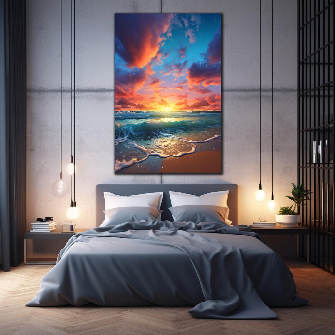 Ocean Sunset Waves Golden Clouds Tropical Beach Nature Travel Poster - Image 2