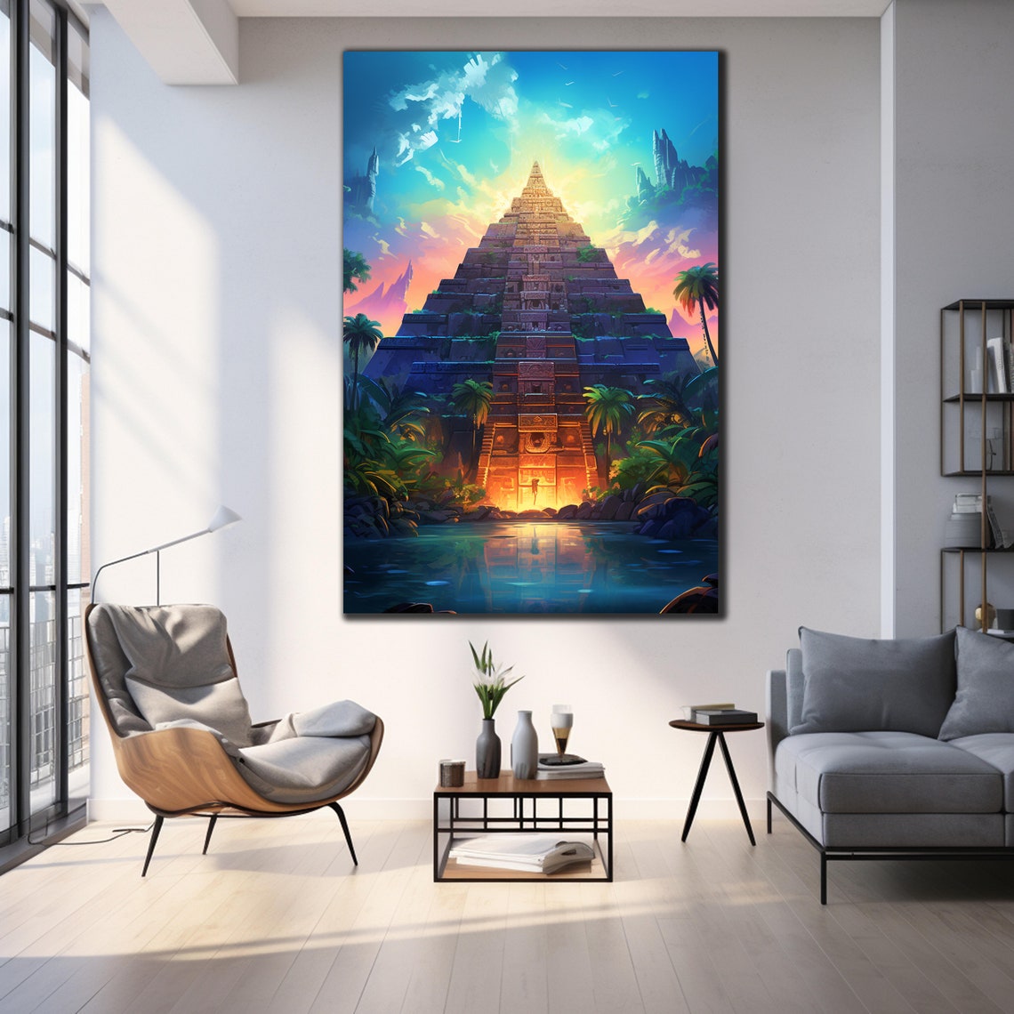Mayan Step Pyramid Tropical Lagoon Sunlit Sky Jungle Travel Poster - Image 3