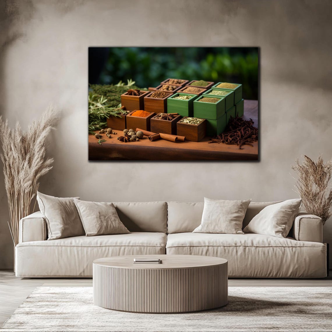 Herbs and Spices Wooden Boxes Rustic Kitchen Wall Art Glass Poster - Image 4