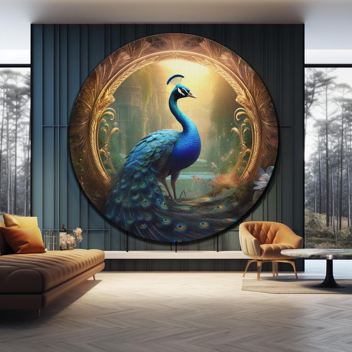 Peacock Golden Baroque Frame Royal Palace Garden Scene Wall Art - Image 4