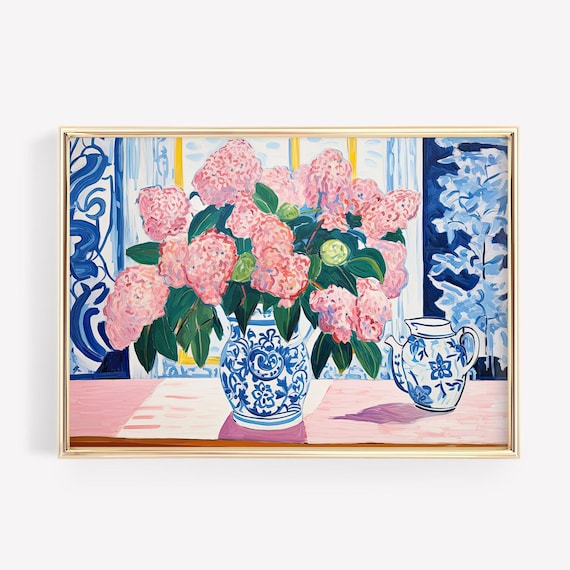 Hydrangea Chinoiserie Watercolor Floral Art Print