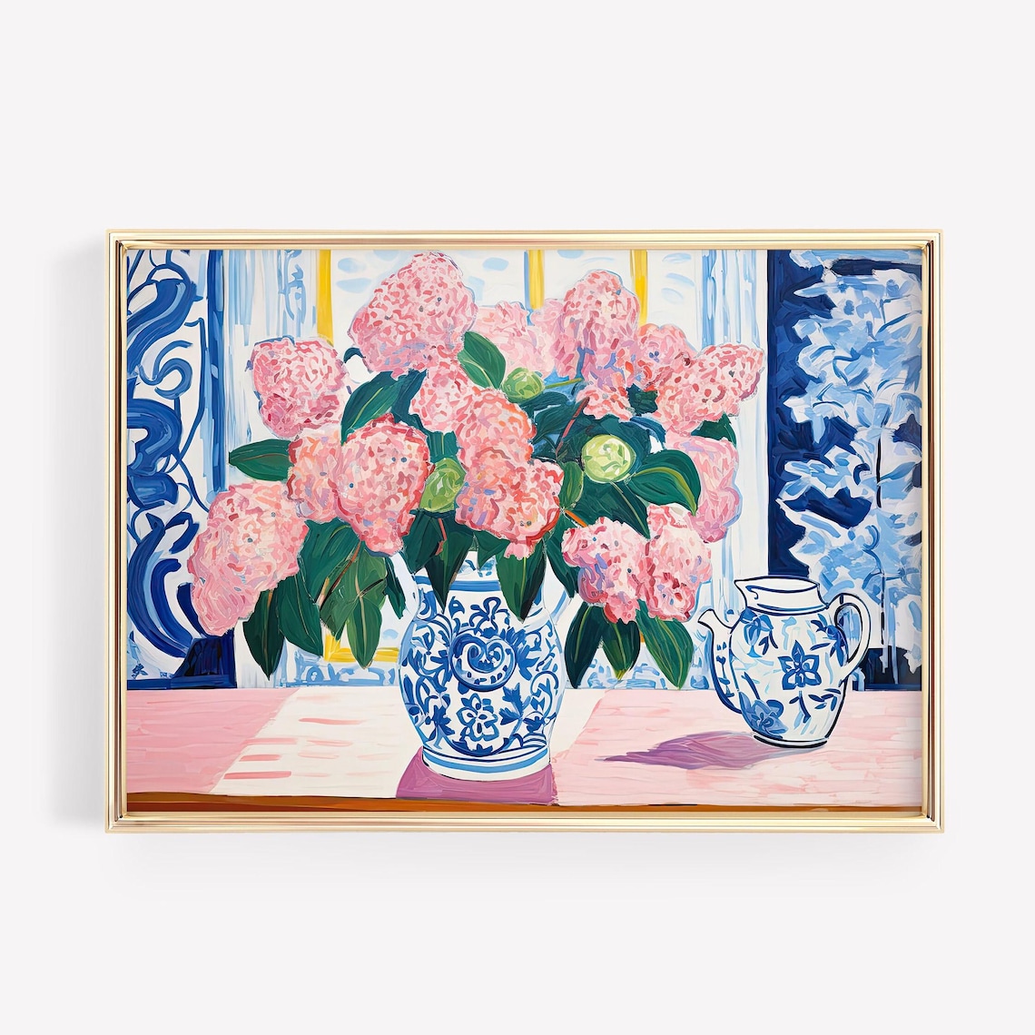 Hydrangea Chinoiserie Watercolor Floral Art Print