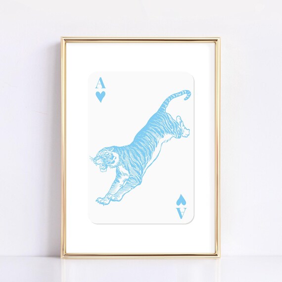 Tiger Ace of Hearts Card Light Blue Preppy Trendy Wall Poster