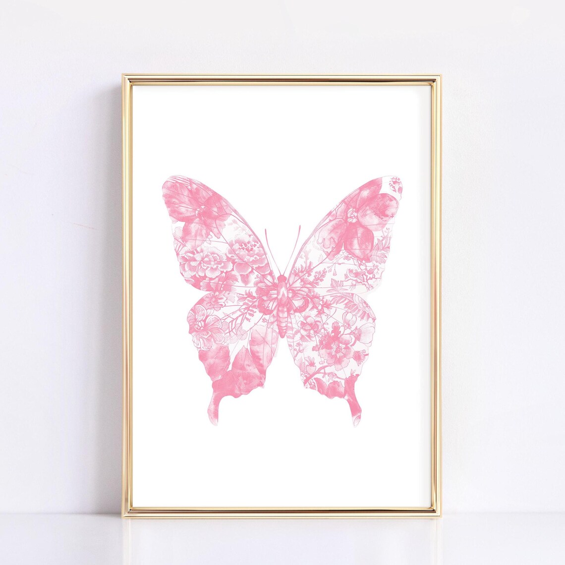 Pink Butterfly Coquette Art Print, Pastel Nursery Decor
