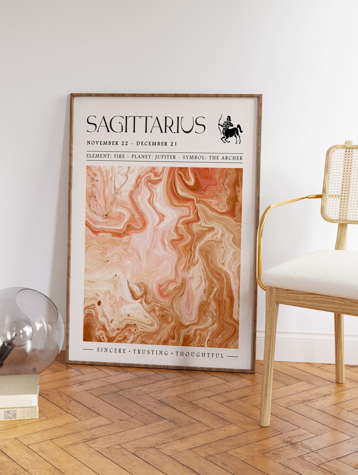 Sagittarius Zodiac Sign November December Fire Marbled Art Poster - Image 3