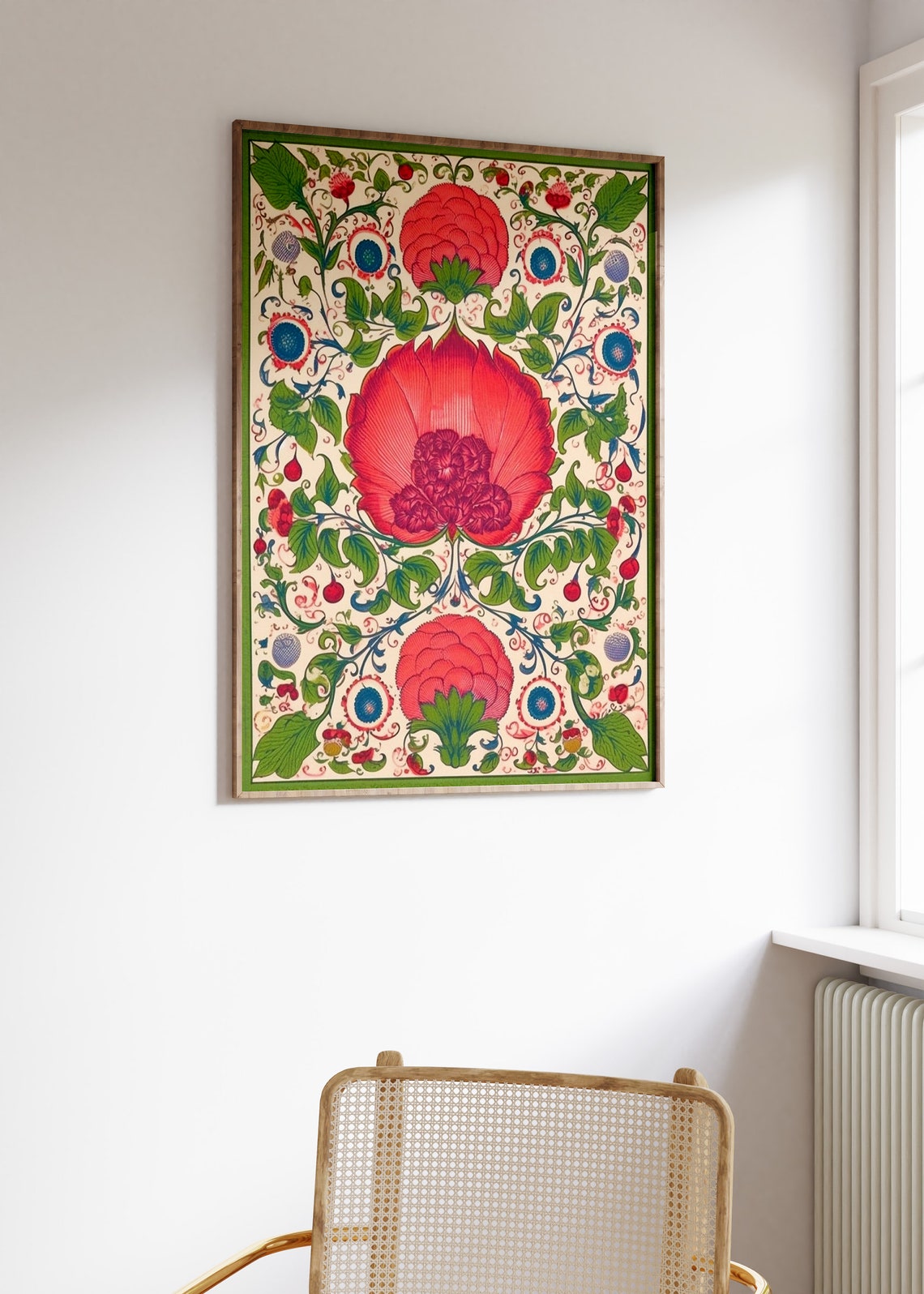 Traditional Indian Floral Mughal Blossom Red Flower Pattern Poster - Image 3