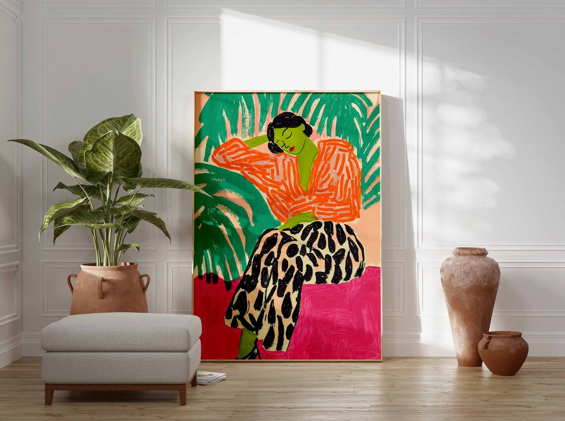 Fauvist Woman Tropical Palm Leaf Orange Blouse Painting Art Poster - Image 2