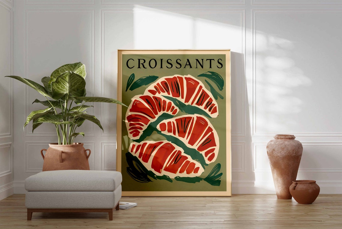 Croissants French Bakery Vintage Kitchen Illustration Poster Food Gift - Image 3