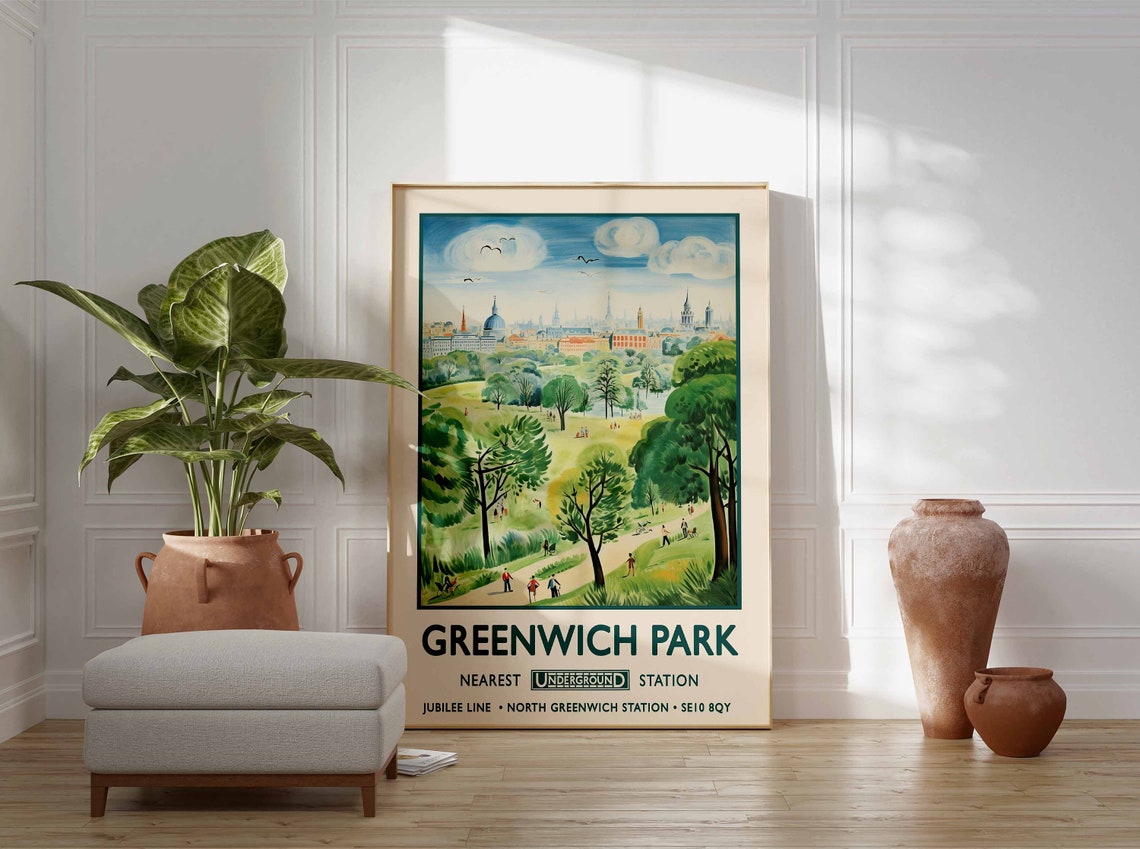 Greenwich Park London Vintage Travel Poster Underground Jubilee - Image 3