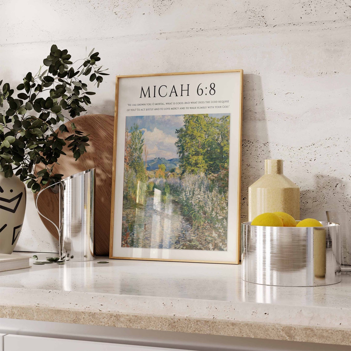 Micah 6:8 Bible Verse Water Garden Impressionist Landscape Art Print - Image 3
