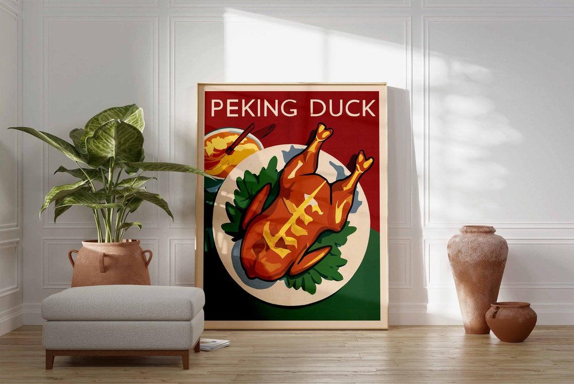 Peking Duck Roast Platter Red Background Chinese Kitchen Art Poster - Image 3