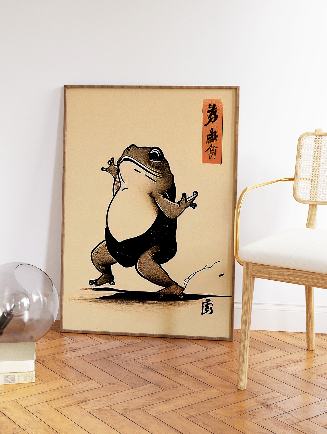 Funny Sumo Frog Japanese Woodblock Style Animal Beautiful Wall Art - Image 2