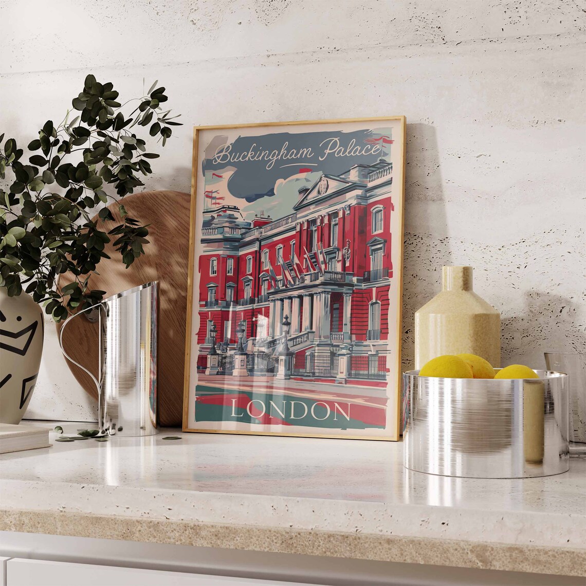 Buckingham Palace Crimson Red Facade London Royal Landmark Poster - Image 2