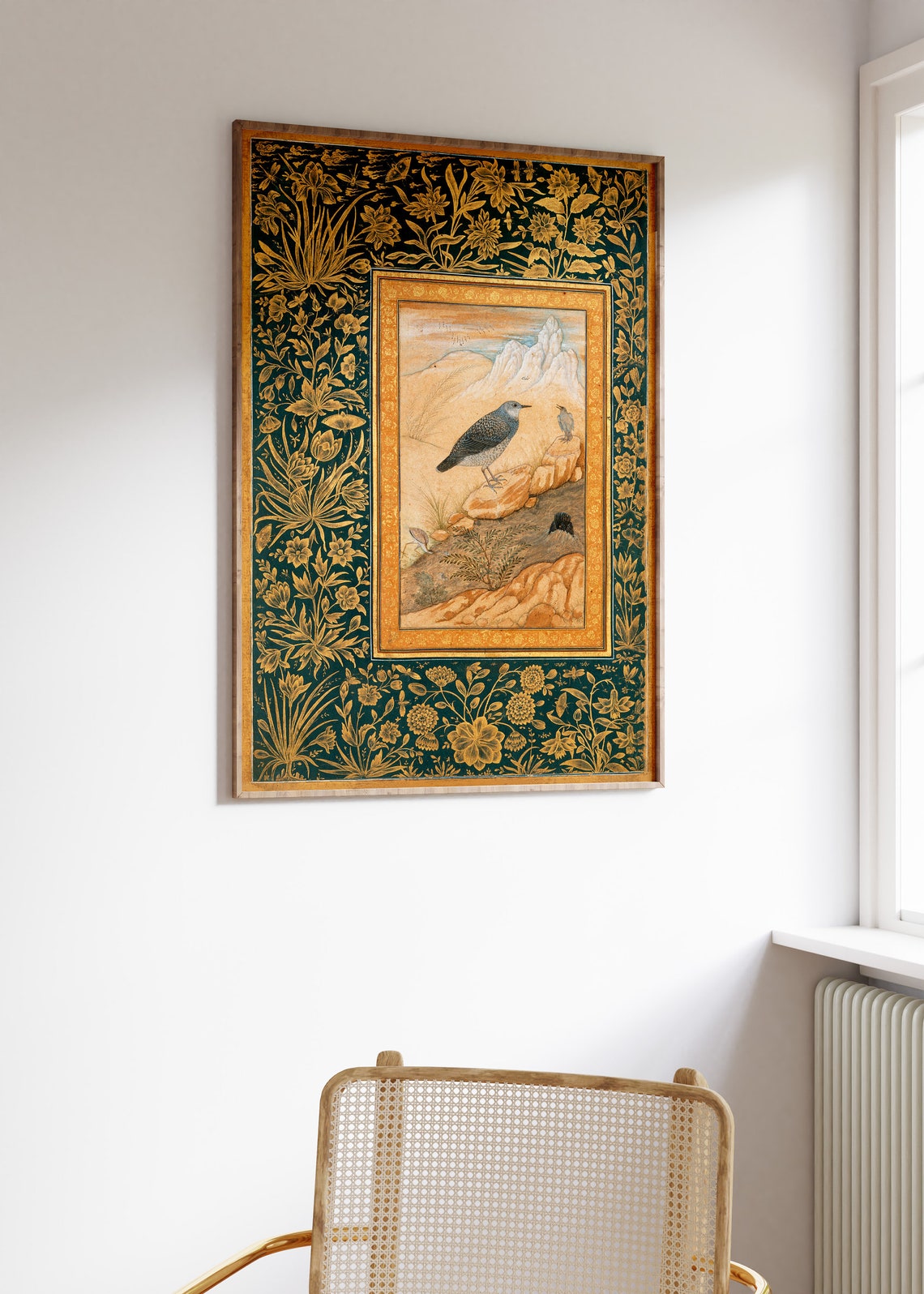 Mughal Miniature Bird Painting Gold Floral Border Indian Art Poster - Image 2