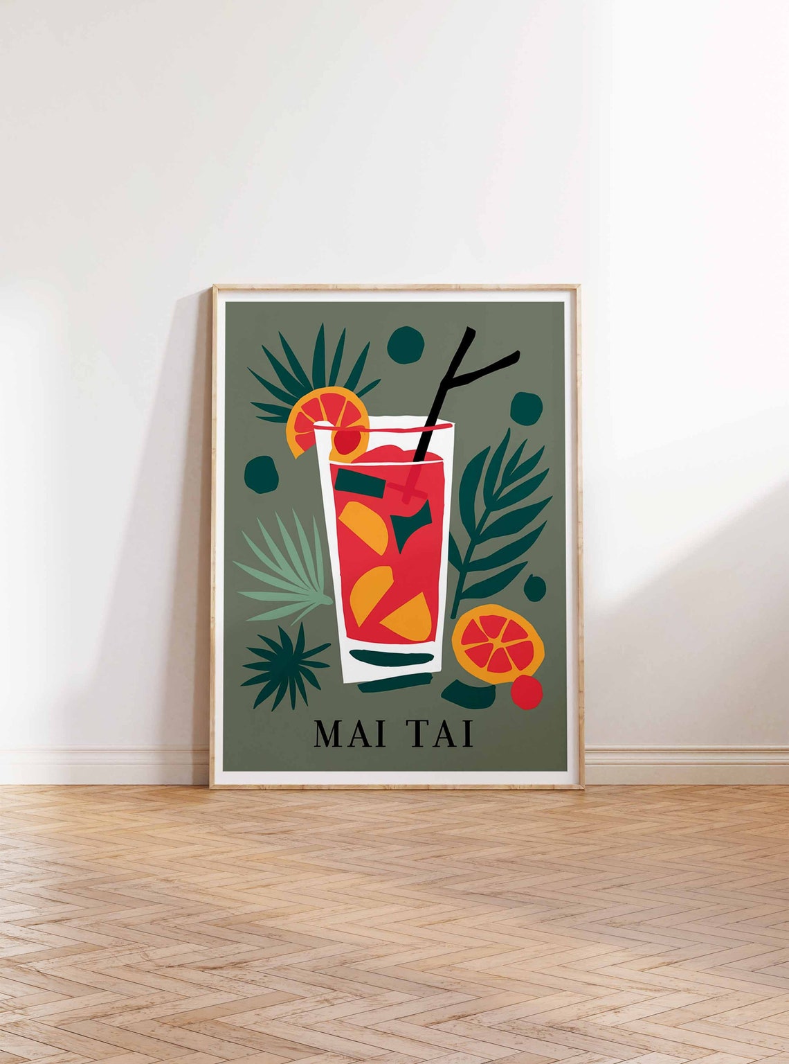 Mai Tai Red Tropical Glass Citrus Palm Retro Cocktail Bar Poster - Image 2