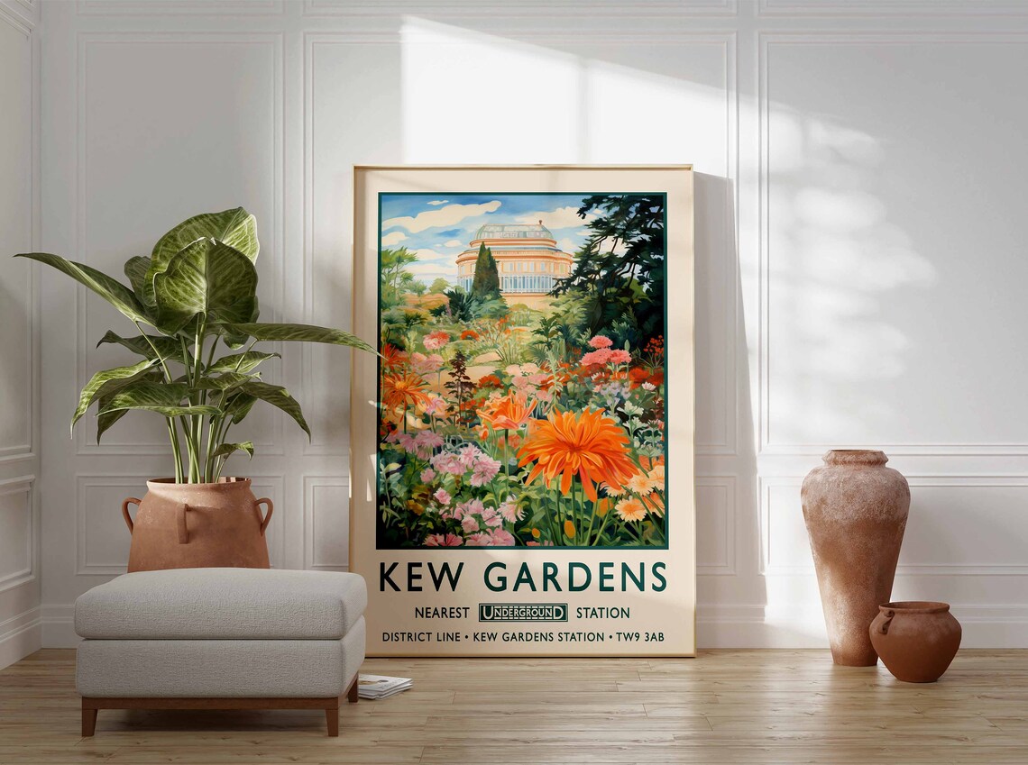 Kew Gardens Nearest Underground Station Vintage London Travel Poster - Image 3
