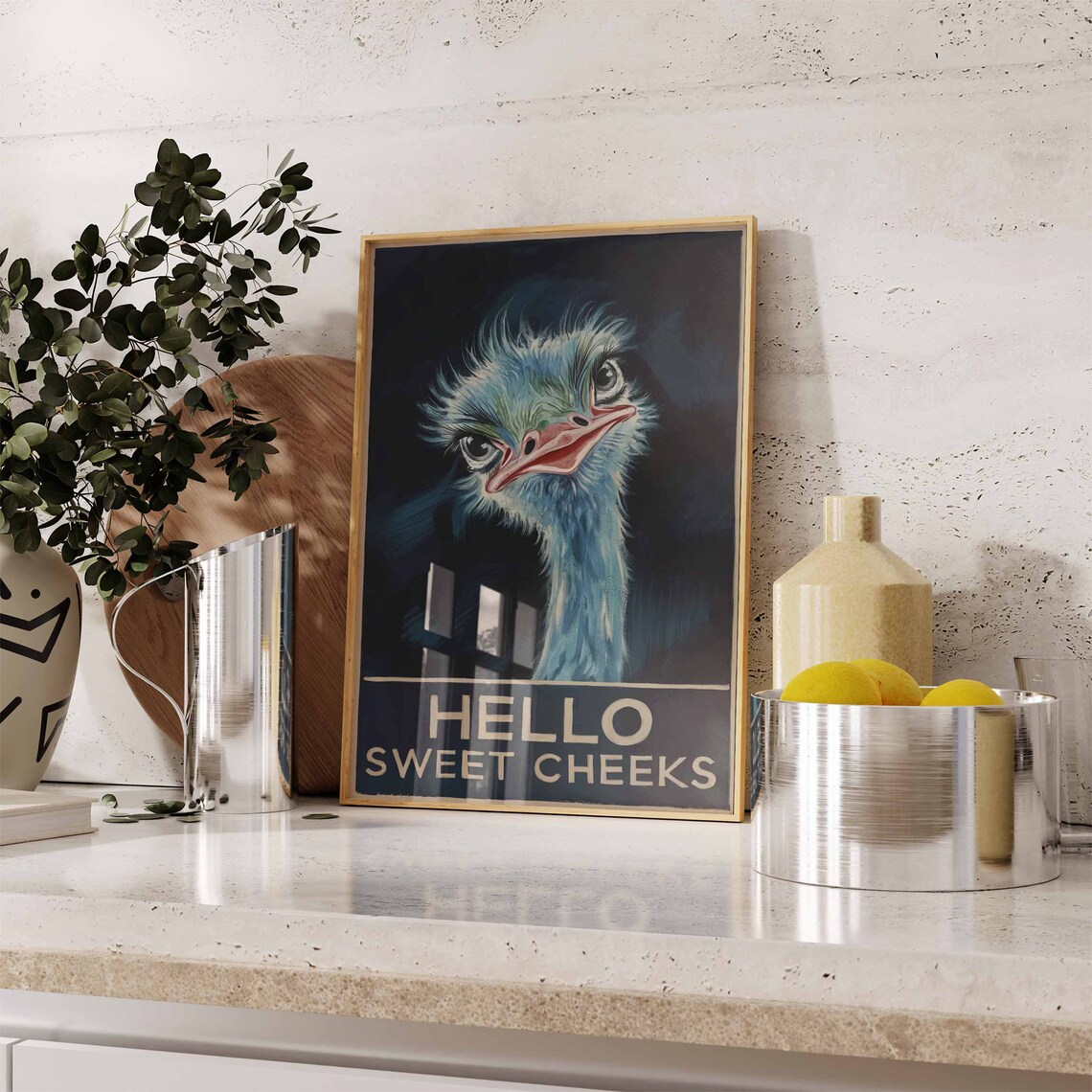 Hello Sweet Cheeks Ostrich Funny Animal Art Print - Image 2