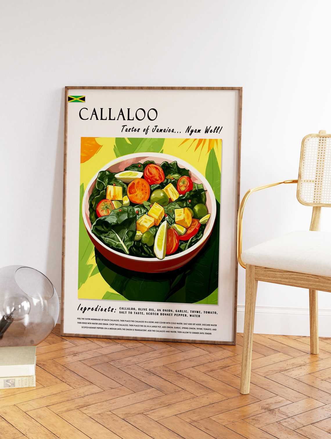 Callaloo Jamaican Food Recipe Illustration Caribbean Kitchen Poster - Image 2