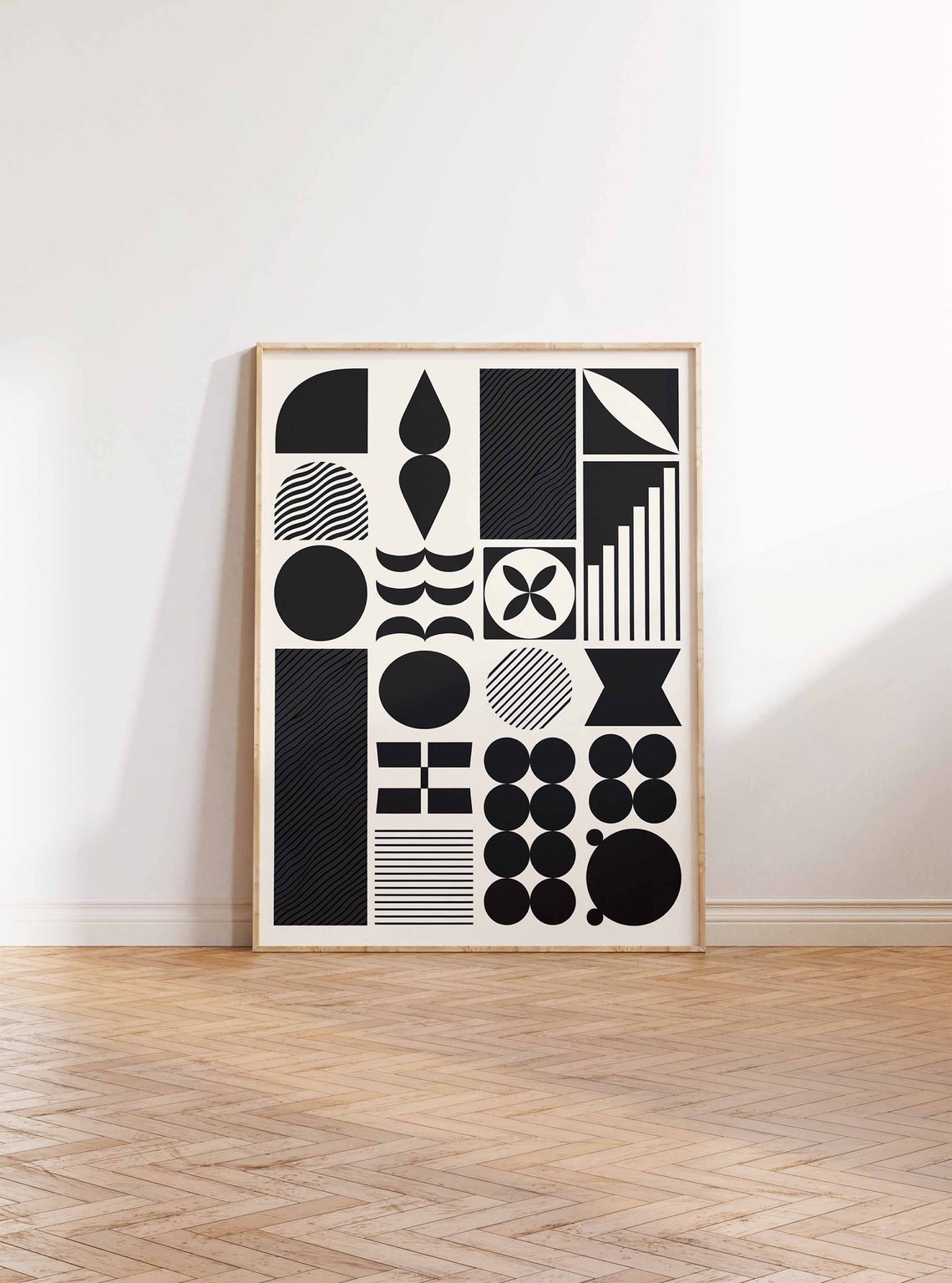 Black and White Modern Abstract Geometric Bauhaus Pattern Wall Art - Image 2