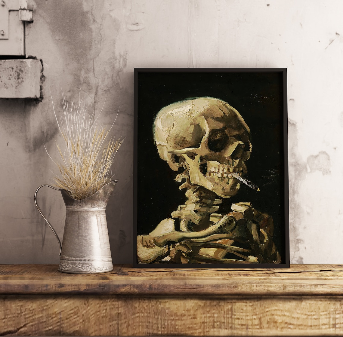 Van Gogh Skull With Burning Cigarette Art Print - Image 2