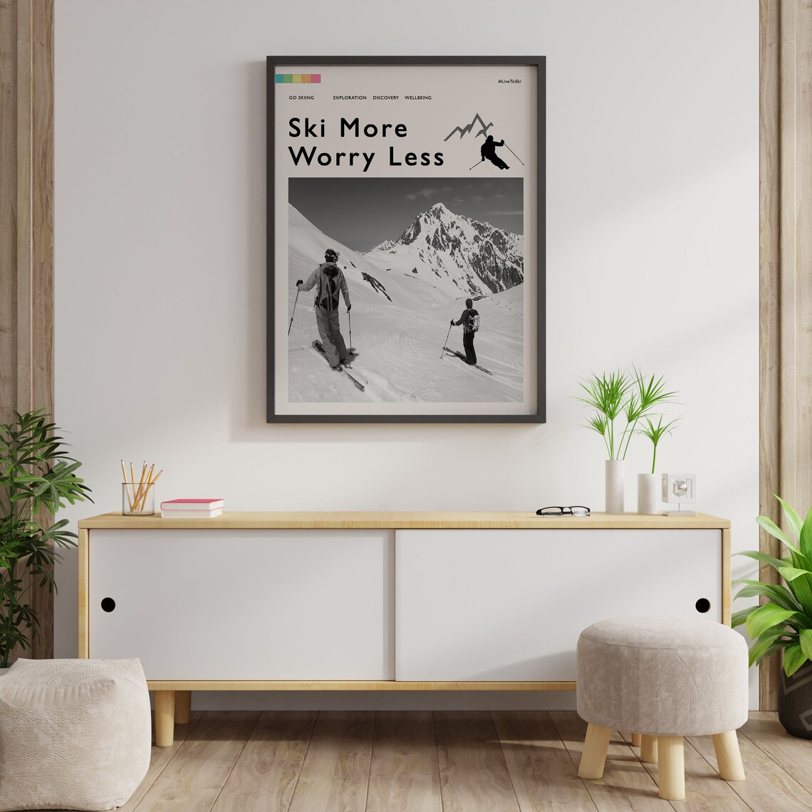 Ski More Worry Less Vintage Alps Travel Poster - Image 2