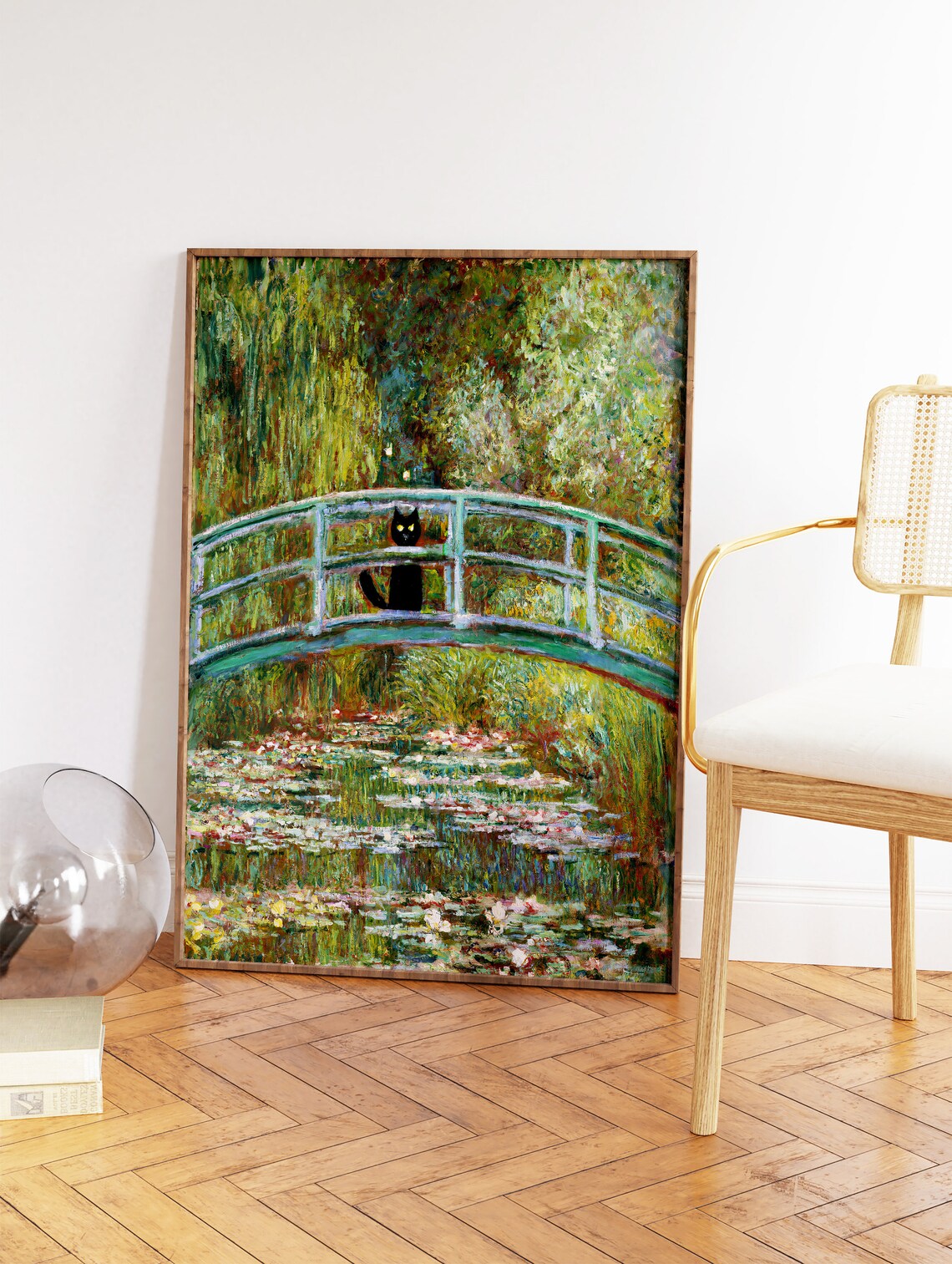 Monet-Inspired Waterlily Cat Poster, Floral Decor - Image 3