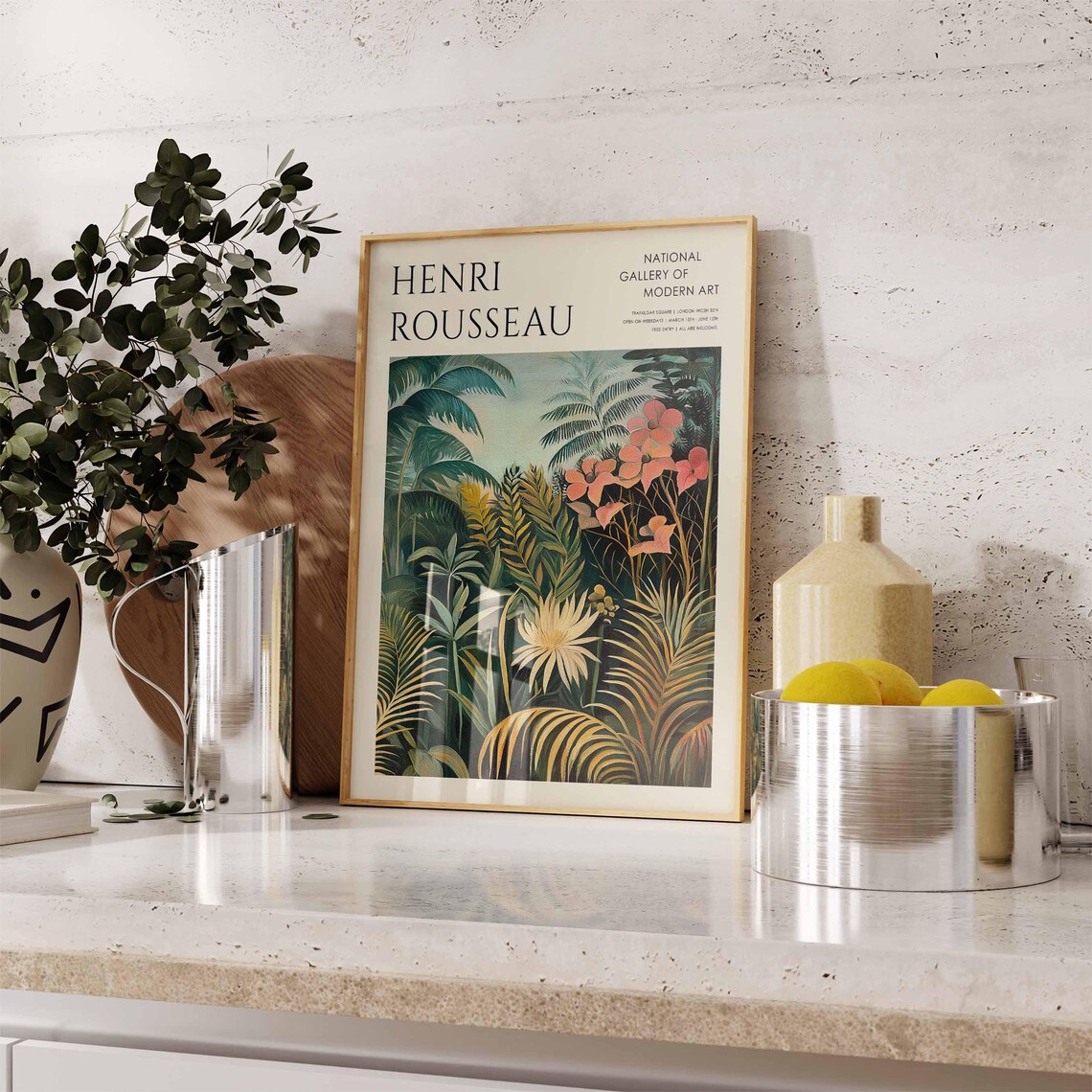 Henri Rousseau Coral Orange Blossoms in Dark Jungle Gallery Poster - Image 3