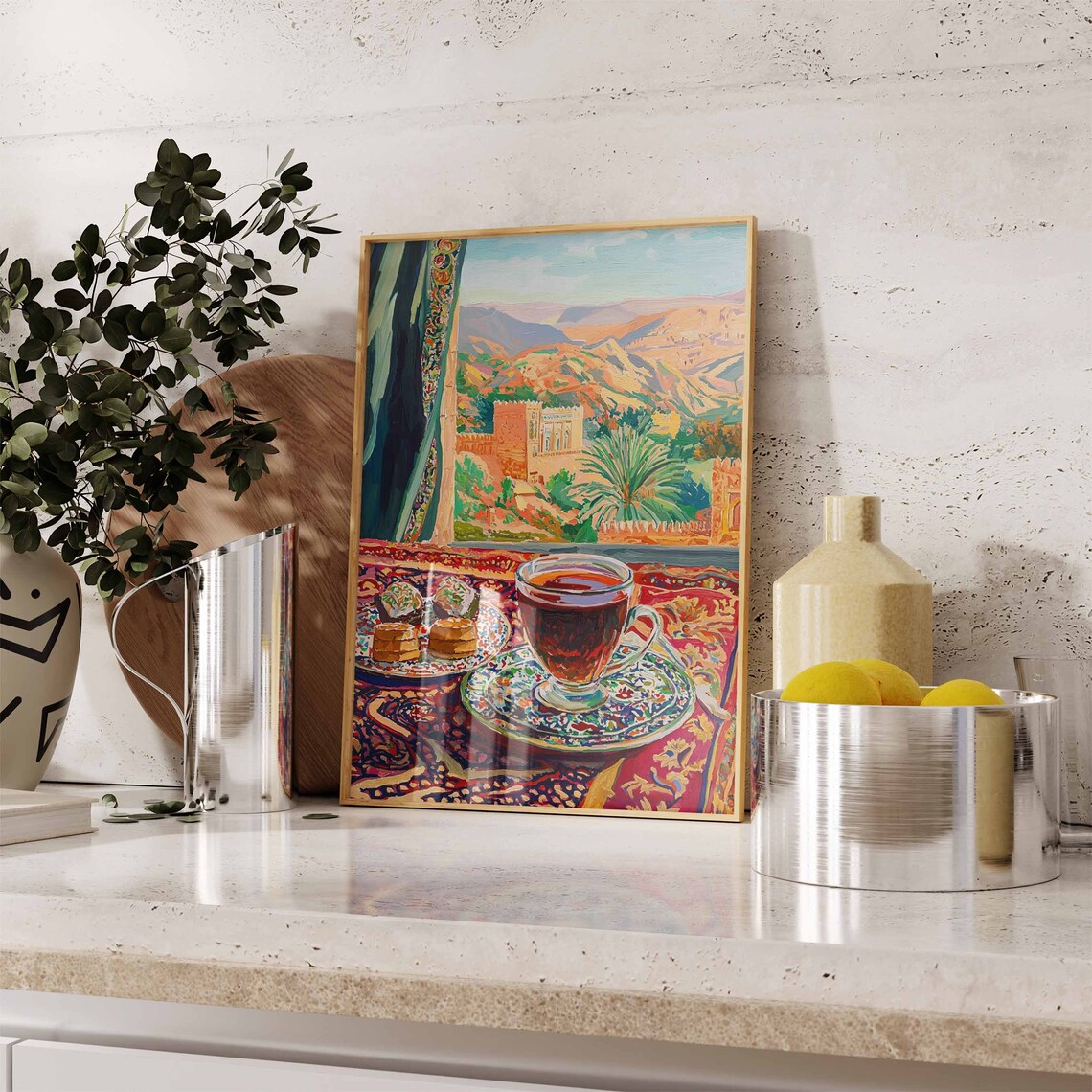 Moroccan Desert Tea Glass Sweet Treats Kasbah View Art Poster - Image 2