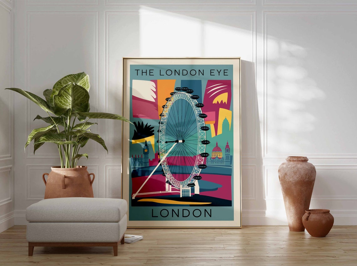 The London Eye Poster London Print London Art London Poster London Travel Print William Morris Print Retro London Art - Image 3
