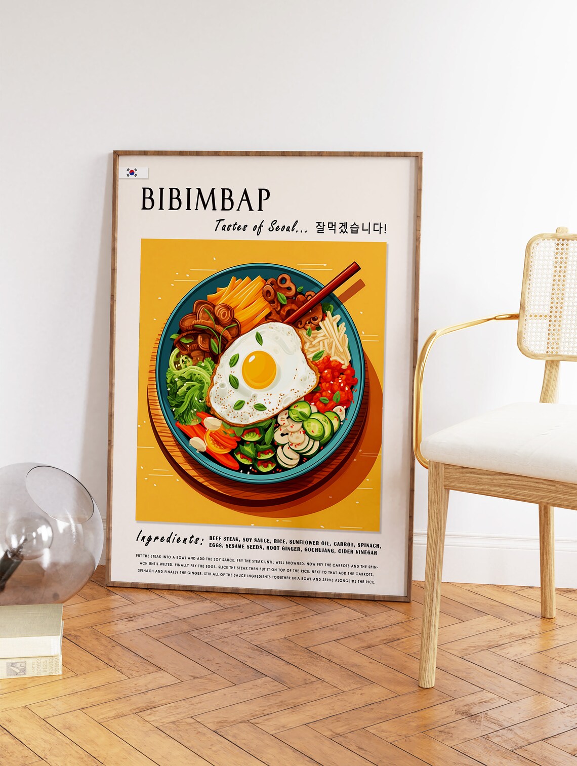 Bibimbap Korean Illustrated Recipe Art Seoul Food Kitchen Decor Poster - Image 2