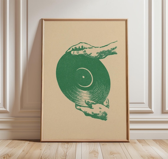 Green Vinyl Record Hands Vintage Music Lover Retro Style Poster
