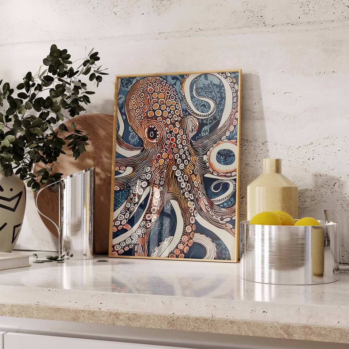 Intricate Dotted Octopus Sea Creature Decorative Ocean Art Print - Image 3